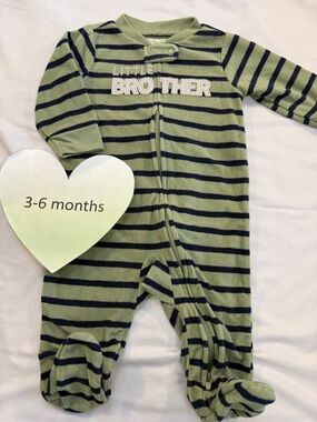Child of Mine - Green and Navy Striped Fleece Onesie Sleeper